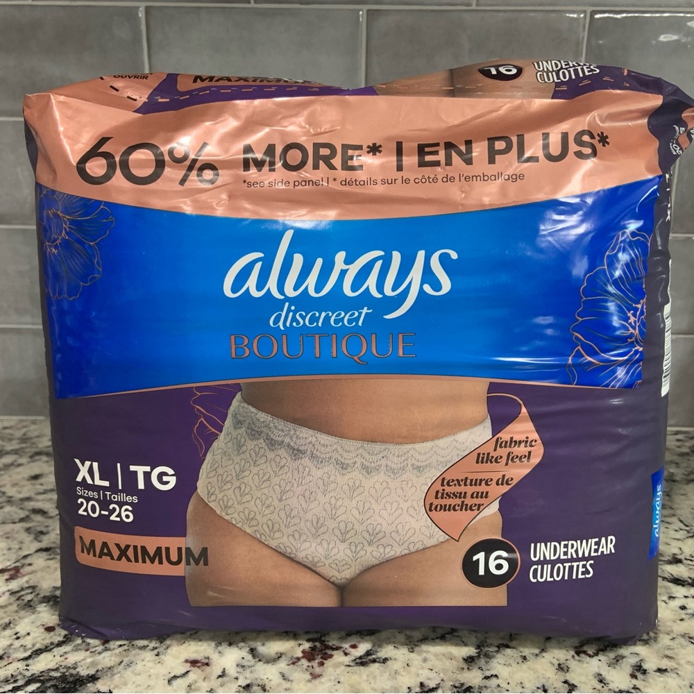 Always Discreet Boutique Disposable Underwear- Size XL (20-26)- BNWT